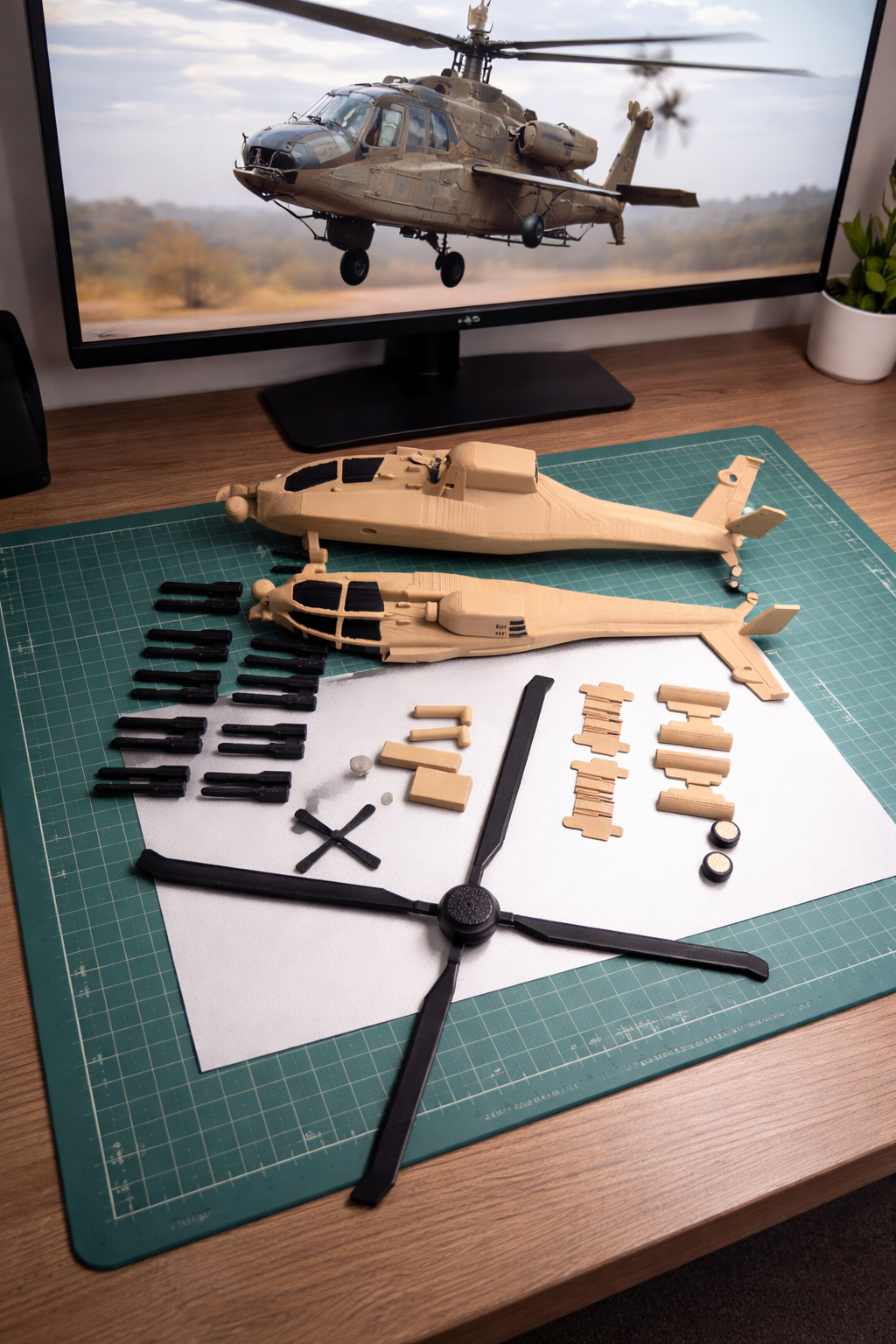 AH-64 Apache Helicopter 3D Printed Display Model – Military Attack Helicopter Edition