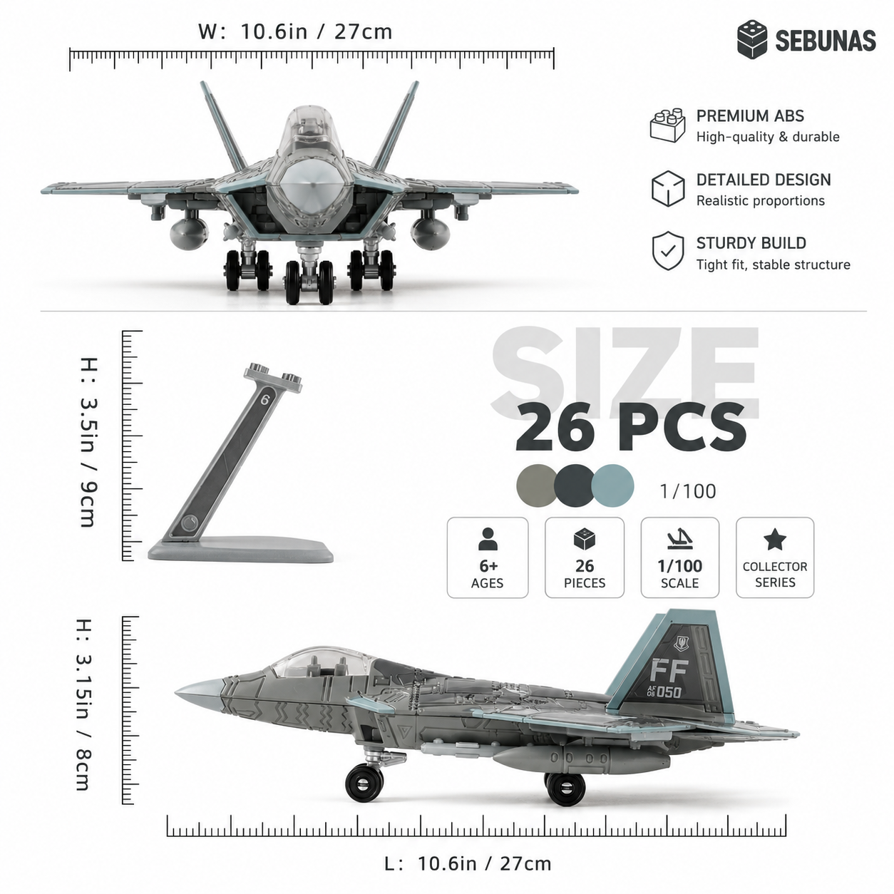 1:100 Scale F-22 Raptor Quick Build Model Kit – 22 Piece Fighter Jet Aircraft Build
