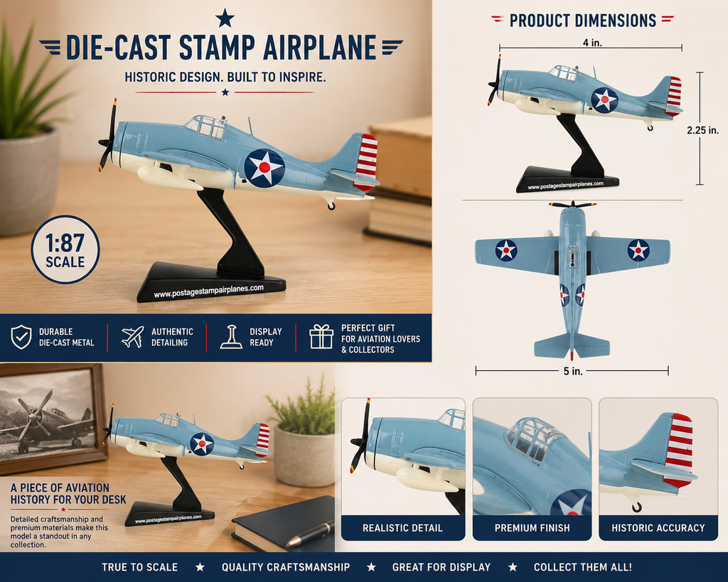 F4F Wildcat WWII Navy Fighter 3D Printed Model Kit – 1:87 Scale