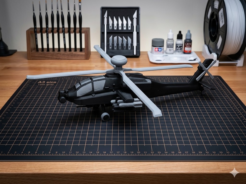AH-64 Apache Helicopter 3D Printed Display Model – Military Attack Helicopter Edition