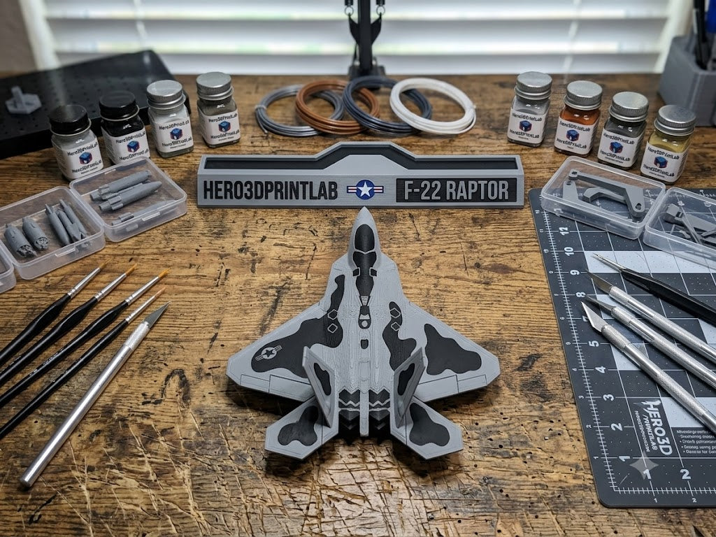 3D Printed F-22 Raptor Model Kit with Missiles – Fighter Jet DIY Build Kit Desk Decor