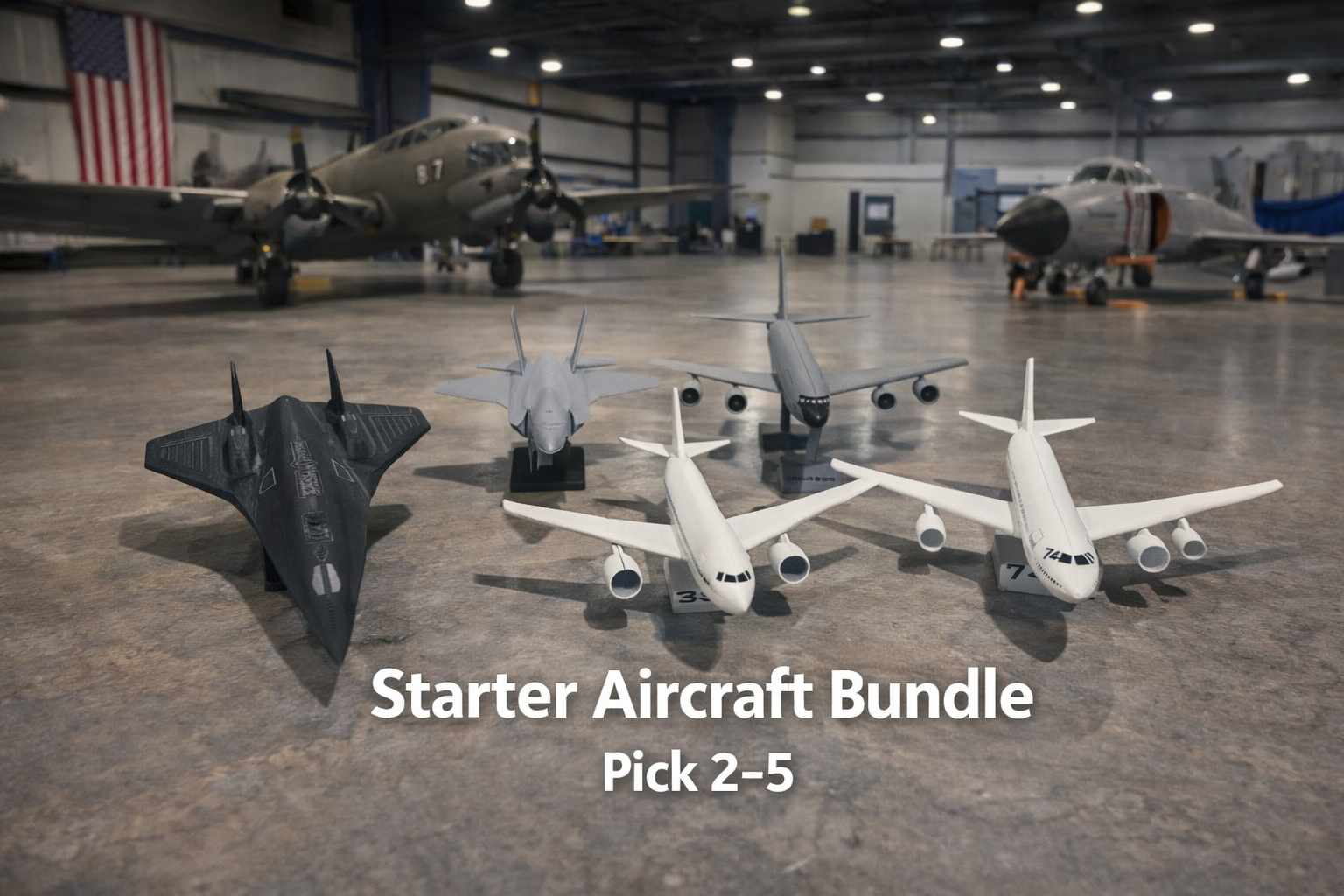 Aviation Starter Bundle 3D Printed Model Kit Collection – KC-135, Boeing 747, 787, Darkstar & Fighter Jets