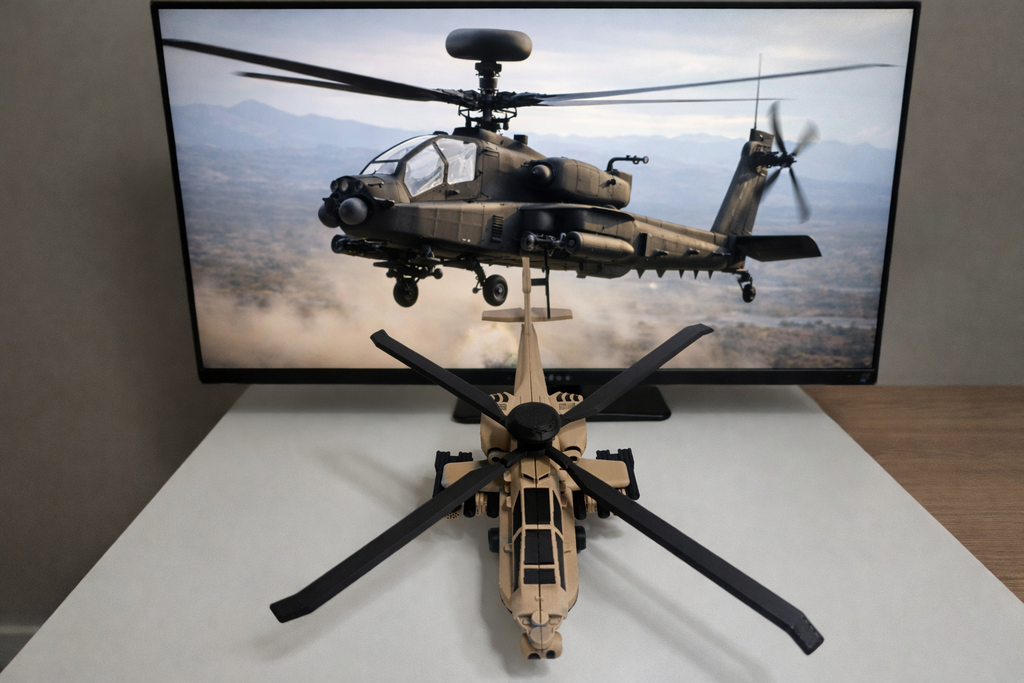 AH-64 Apache Helicopter 3D Printed Display Model – Military Attack Helicopter Edition