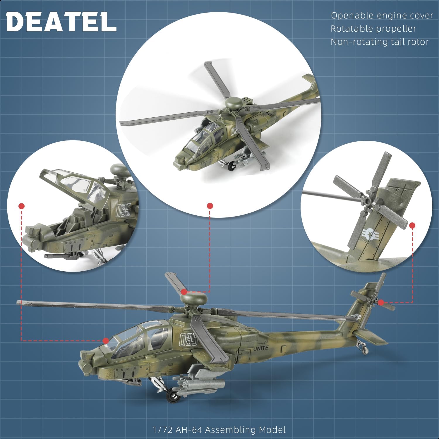 1:72 Scale AH-64 Apache Quick Build Helicopter Model Kit – 25 Piece Military Helicopter Build