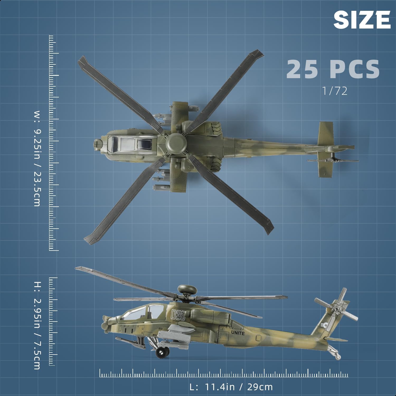 1:72 Scale AH-64 Apache Quick Build Helicopter Model Kit – 25 Piece Military Helicopter Build