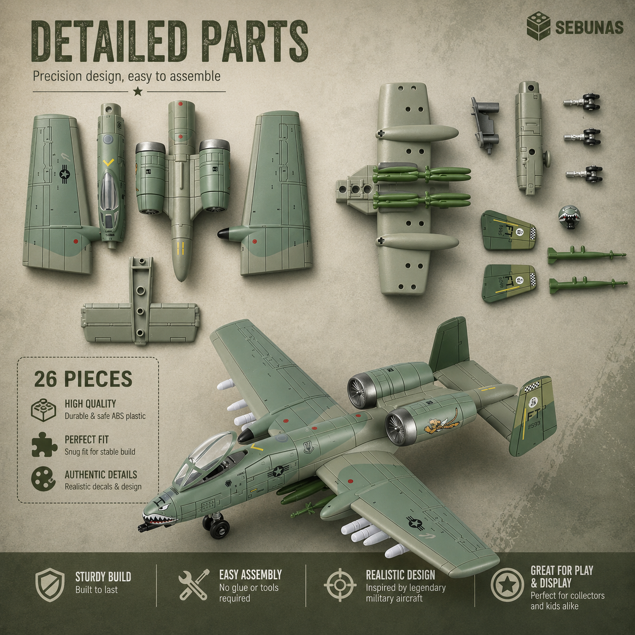 1:72 Scale A-10 Thunderbolt II Warthog Model Kit – 26 Piece Aircraft Build