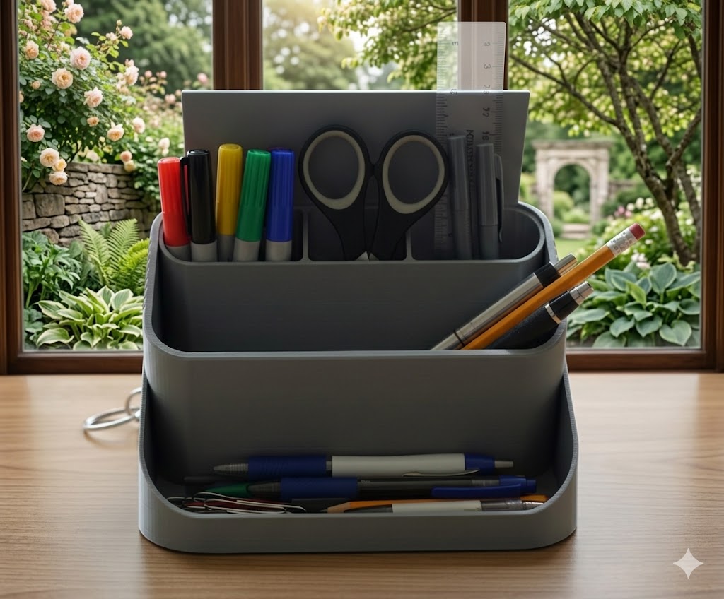 3D Printed Desk Organizer | Office Supply Holder | Pen Pencil and Stationery Storage Tray