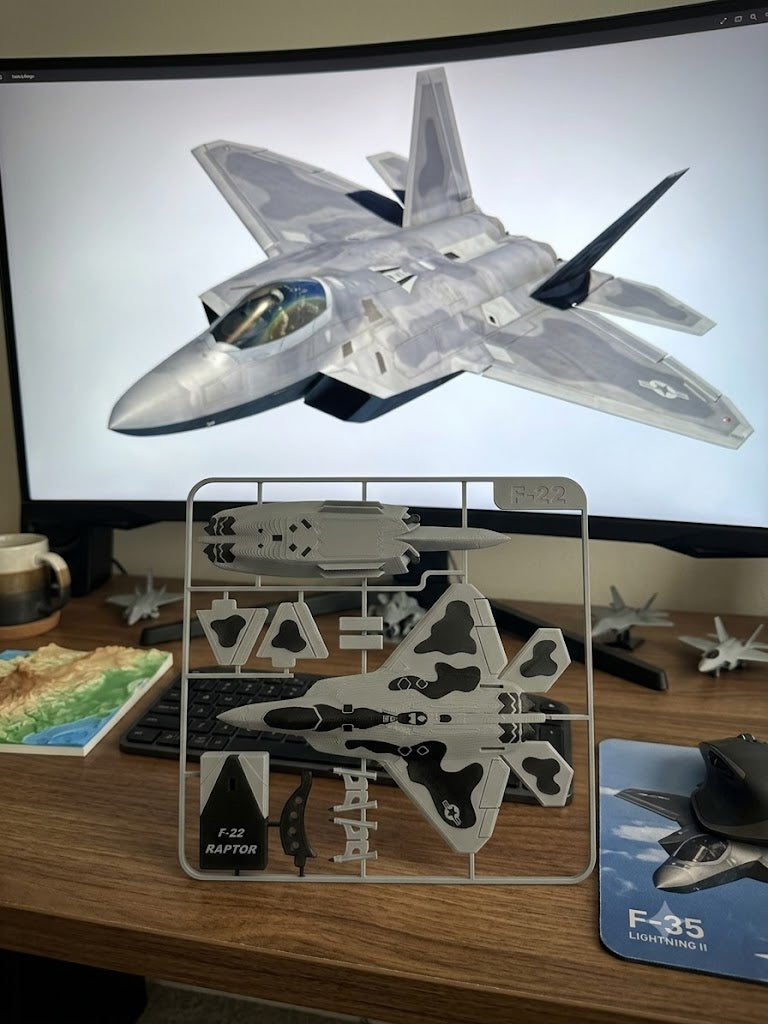 3D Printed F-22 Raptor Model Kit with Missiles – Fighter Jet DIY Build Kit Desk Decor