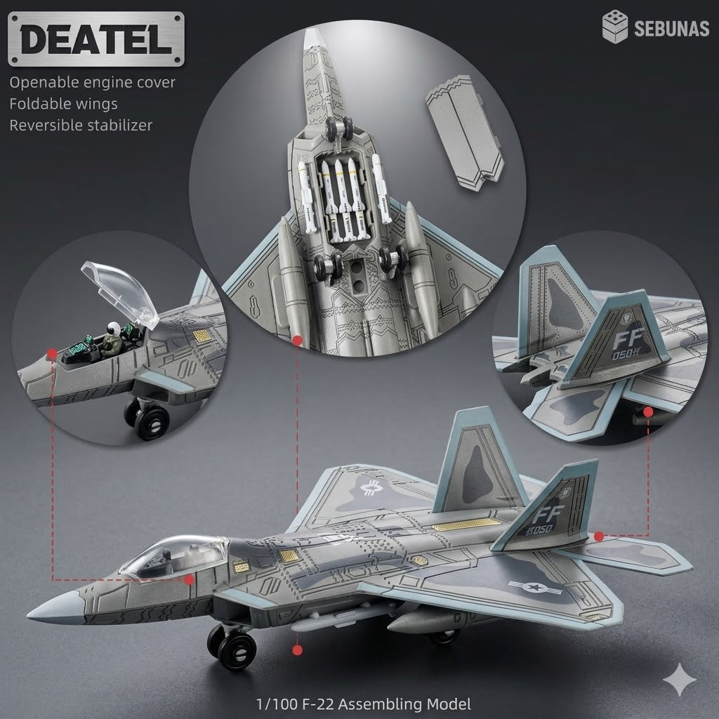 1:100 Scale F-22 Raptor Quick Build Model Kit – 22 Piece Fighter Jet Aircraft Build