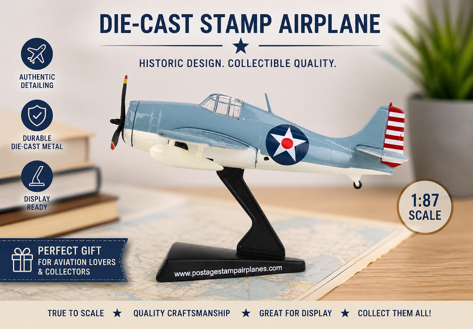 F4F Wildcat WWII Navy Fighter 3D Printed Model Kit – 1:87 Scale