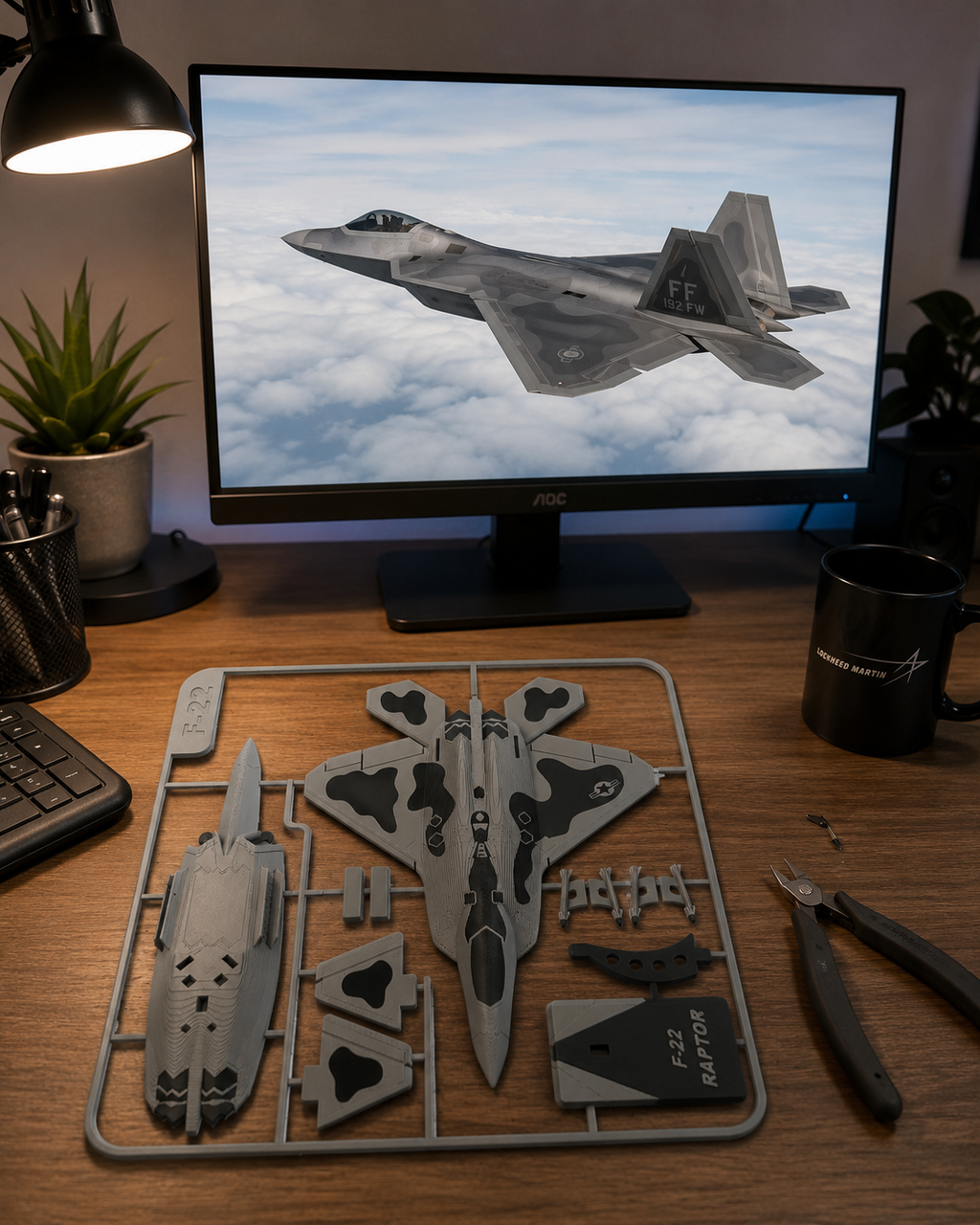 3D Printed F-22 Raptor Model Kit with Missiles – Fighter Jet DIY Build Kit Desk Decor