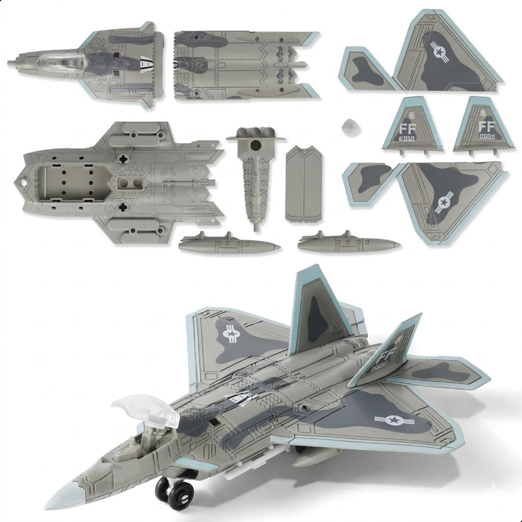 1:100 Scale F-22 Raptor Quick Build Model Kit – 22 Piece Fighter Jet Aircraft Build