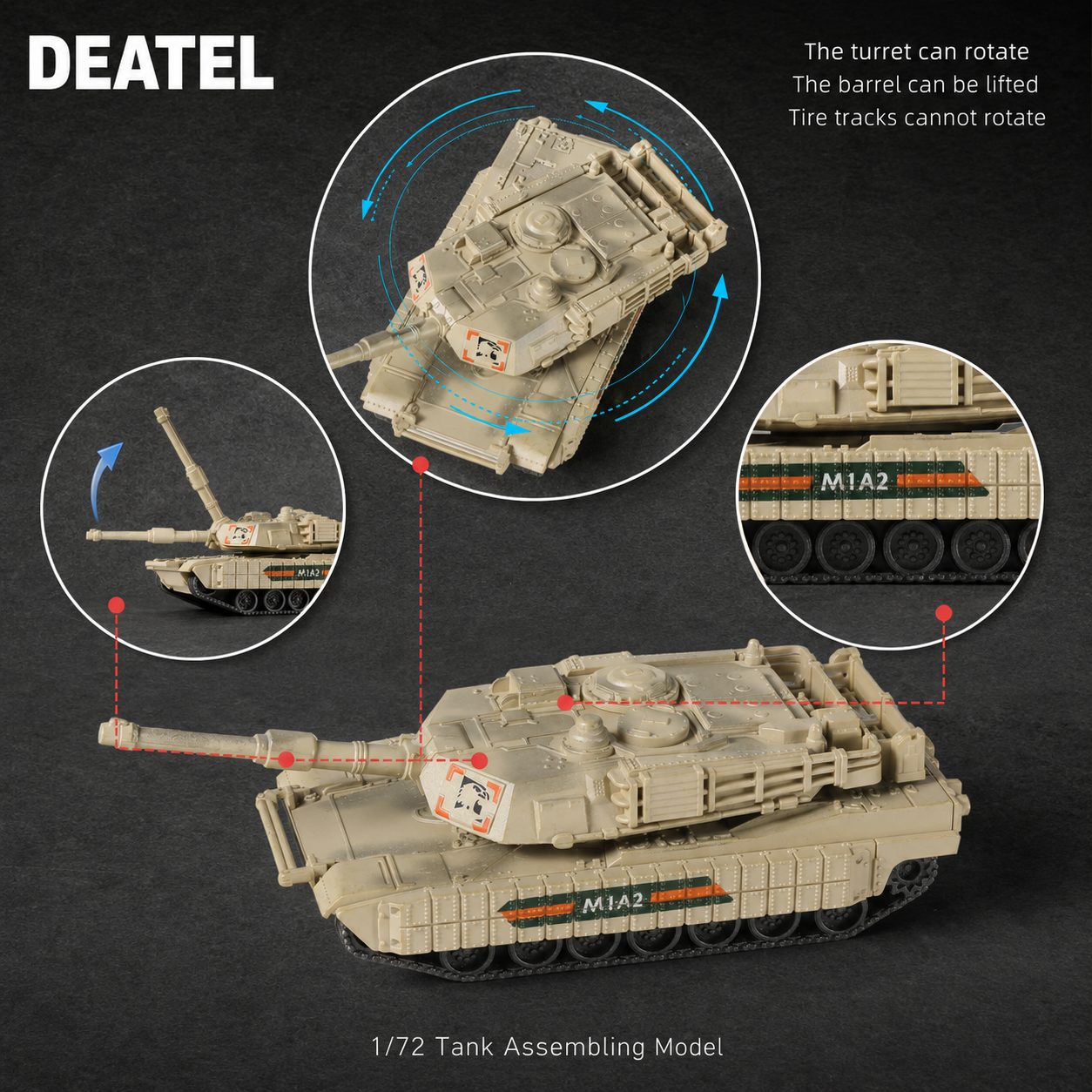 1/72 Scale M1A2 Military Tank Quick Build Model Kit – 9 Piece Main Battle Tank Build