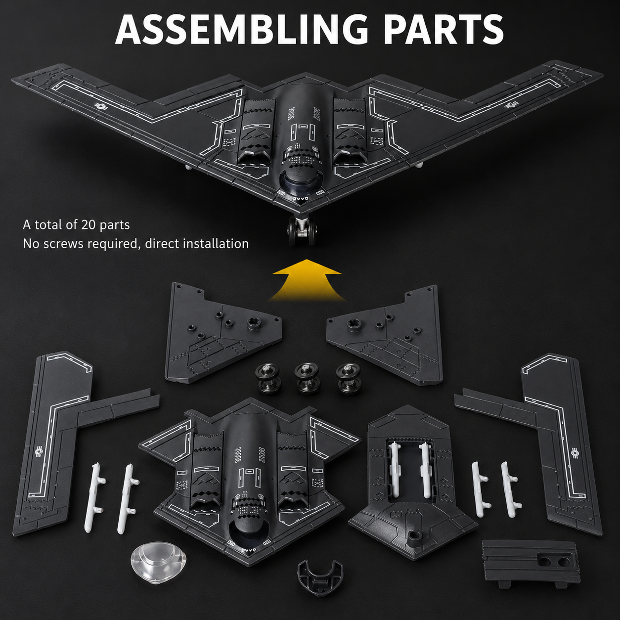 1/200 Scale B-2 Spirit Stealth Bomber Model Kit – 20 Piece Quick Build Aircraft