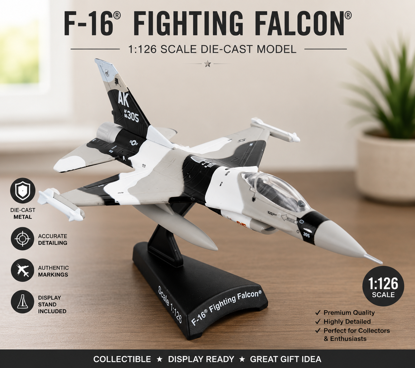 F-16 Fighting Falcon 3D Printed Model Kit – 1:126 Scale