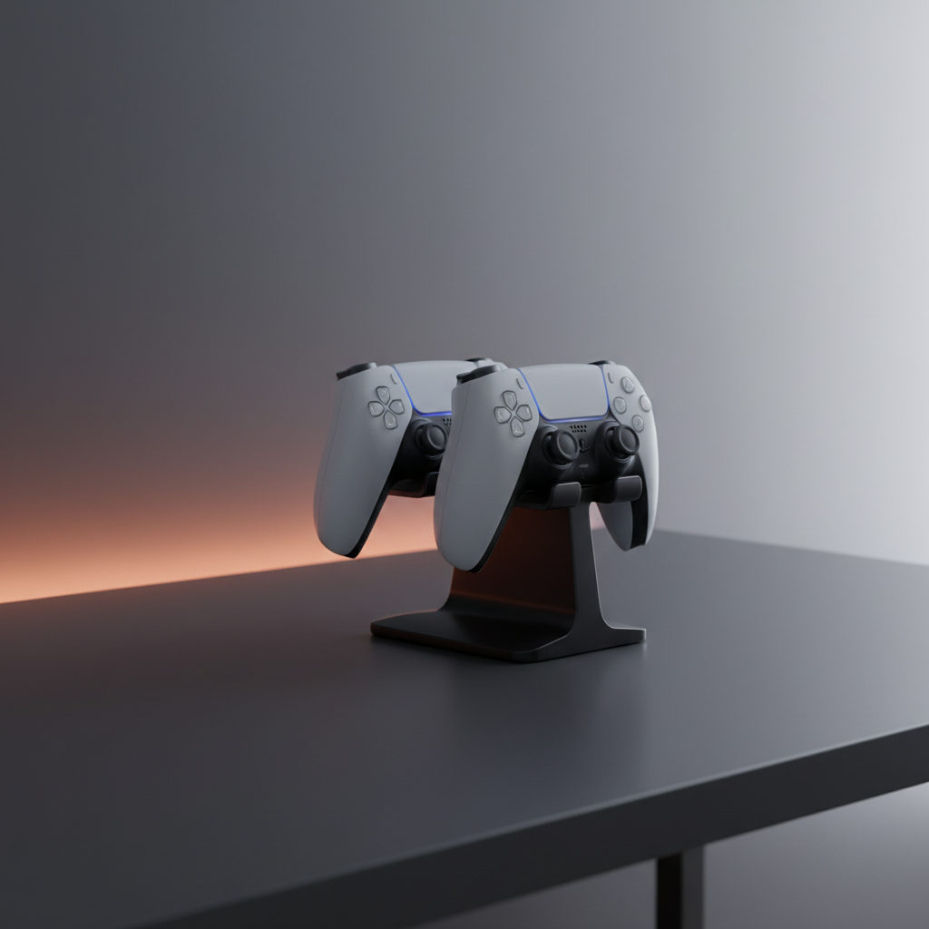 Dual PS5 controller stand minimalist gaming desk organizer