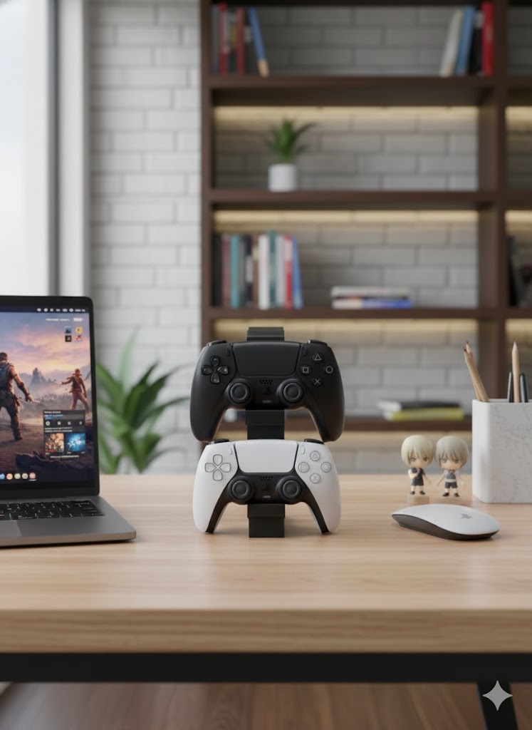 Dual PS5 Controller Stand – Minimalist Gaming Desk Organizer & Display Holder