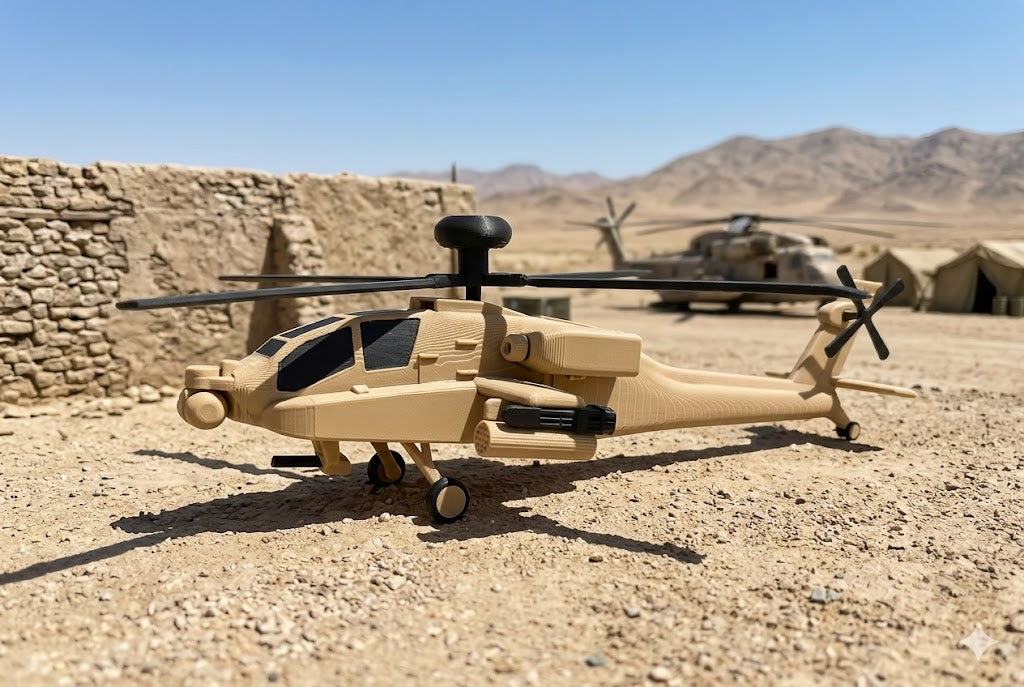 AH-64 Apache Helicopter 3D Printed Display Model – Military Attack Helicopter Edition