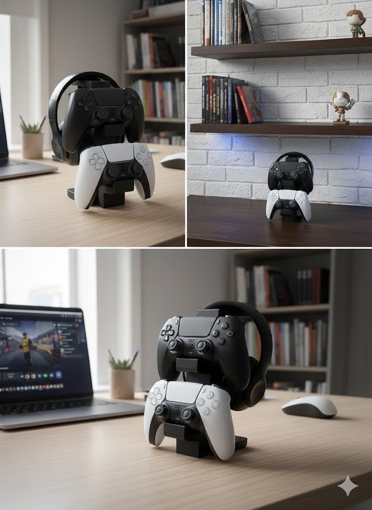 Dual PS5 Controller Stand – Minimalist Gaming Desk Organizer & Display Holder